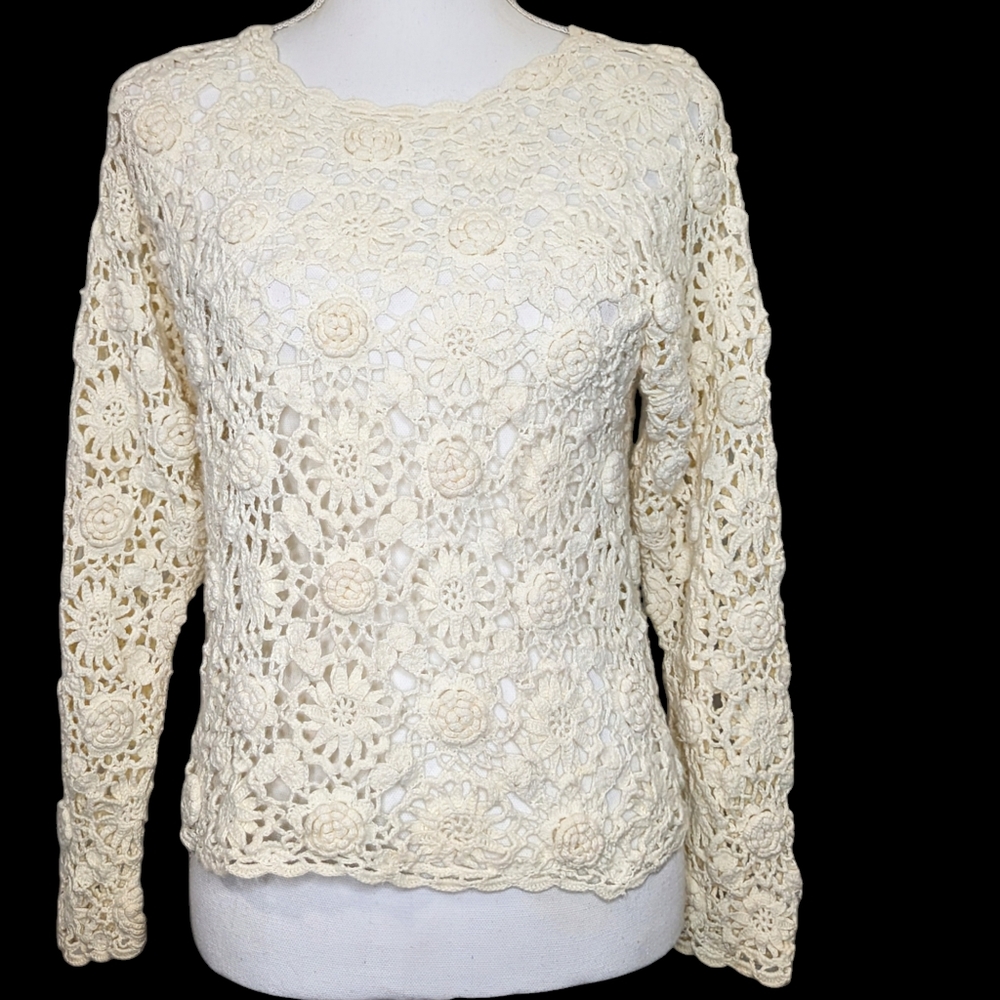 STUDIO MICHELLE STUART CROPPED RETRO CROCHET COTTAGECORE FEMININE TOP Sz Sm
